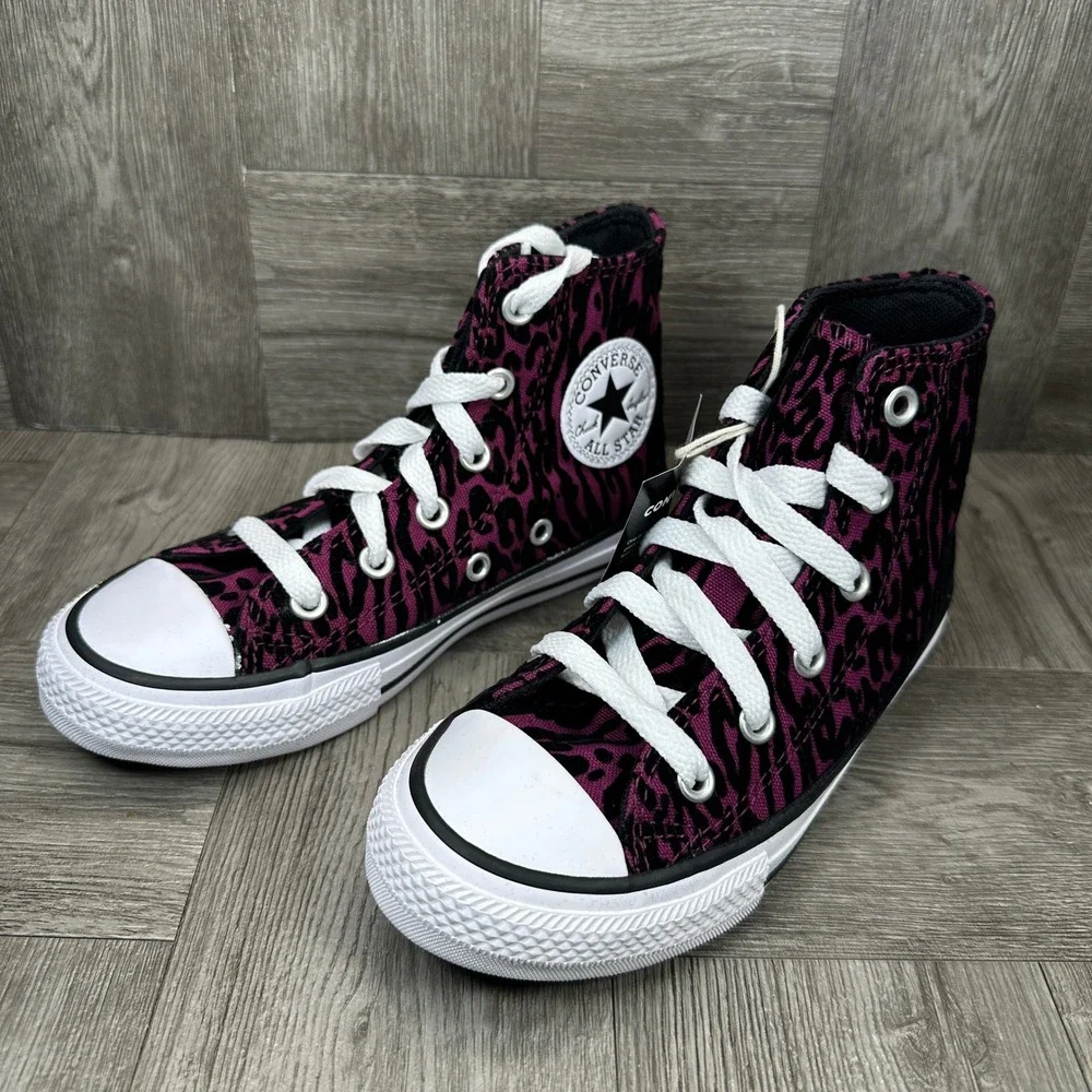Converse High Top Sneakers Youth 2 Pink Black Leopard Animal Print NEW